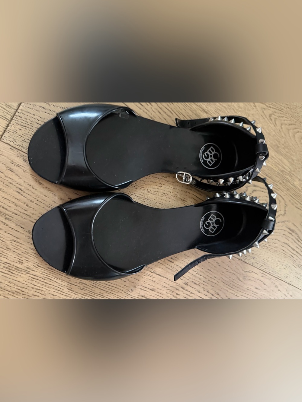 BCBG rubber Black Studded Ankle-Strap Women's Sandals